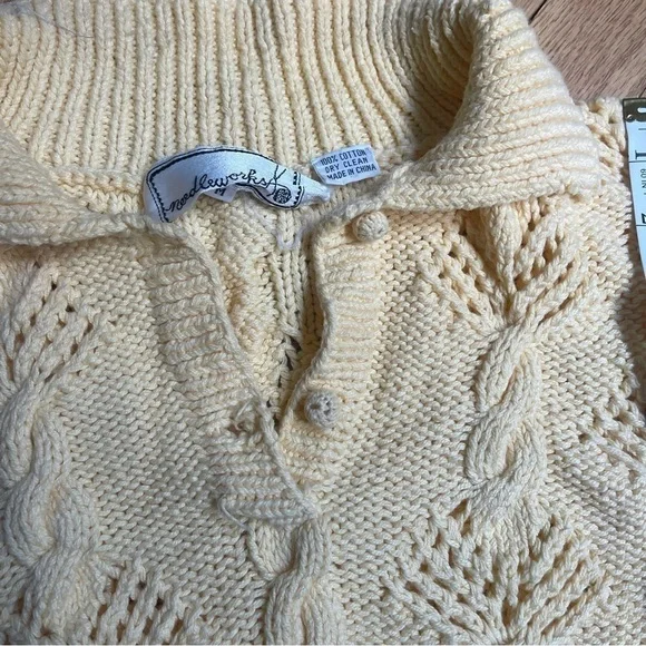 NEEDLEWORKS vintage yellow cable knit short sleeve polo sweater size medium - Picture 6 of 6